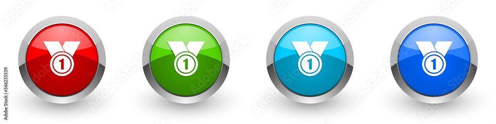 Leinwandbilder badge silver metallic glossy icons, first, number one concept set of modern design buttons for web, 