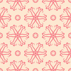 Floral seamless pattern. Pink flowers on beige background