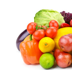 Fruits and vegetables isolated on a white background.