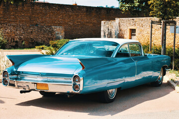 An old famous american blue car 
