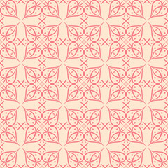Pink floral seamless pattern on beige background