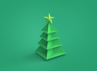 Paper christmas tree on green background