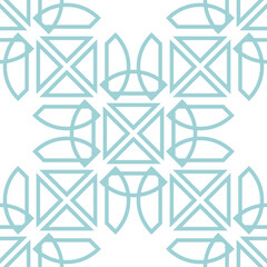 Blue geometric seamless pattern on white backdrop