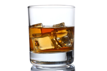 Close up of alcohol drink chilled for good taste in clear cup isolated on white background