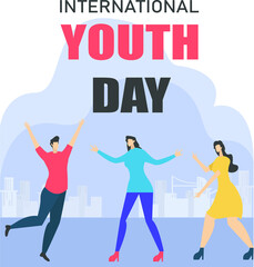 International Youth Day vector concept: frame of friends dancing together