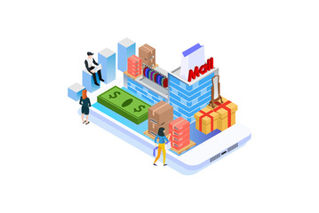 Modern Isometric Activity Online shopping concept with character, Suitable for Diagrams, Infographics, Game Asset, And Other Graphic Related Assets