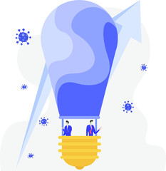 Business idea vector concept: Businessmen finds new business idea during the pandemic flying with a light bulb balloon