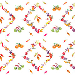 Naklejka premium Watercolor colorful pattern with fresh ripe vegetables. White backgroun