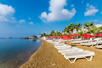 Gumbet Beach view in Bodrum Town. Bodrum is populer tourist destination in Turkey.