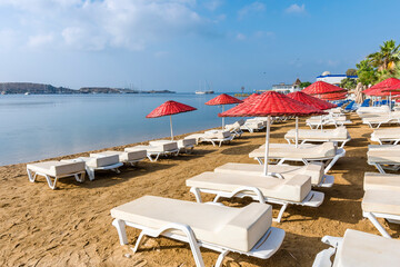 Gumbet Beach view in Bodrum Town. Bodrum is populer tourist destination in Turkey.