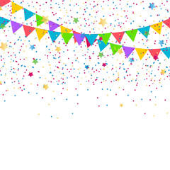 Festive background with colored flags and confetti, illustration