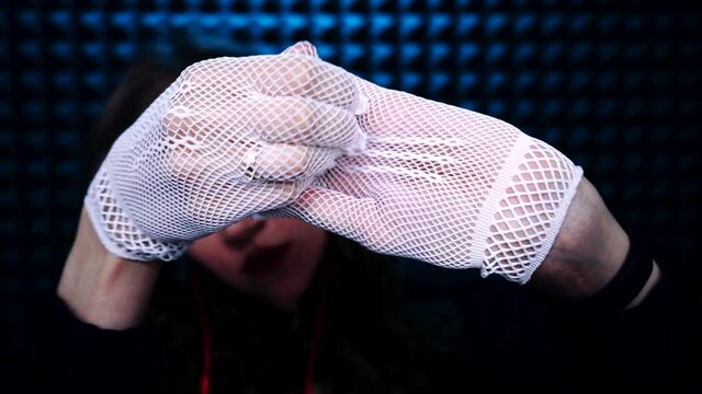 ASMR relaxing gloves and hand sounds. White fishnet glove is the best trigger for deep relax, fall asleep. Hands visual touching, massage. Close rustling from ear to ear. Hypnotic fingers movements