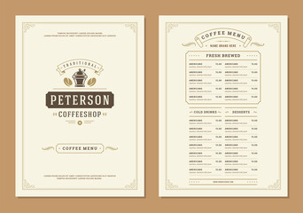 Coffee menu design brochure template vector Illustration