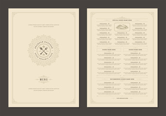Fototapeta premium Szablon projektu menu z okładką i broszurą wektorową rocznika logo restauracji.