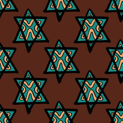 Seamless vector illustration of geometric tribal motif star shape on pastel brown background