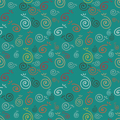 Seamless vector illustration of geometric tribal motif spiral shape on pastel blue background