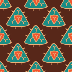 Seamless vector illustration of geometric tribal motif triangle on pastel brown background