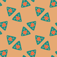 Seamless vector illustration of geometric tribal motif triangle on pastel brown background