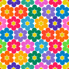 Beautiful seamless pattern of colorful flowers isolated on white background. Suitable for wrapping paper, wallpaper, fabric, backdrop and etc.