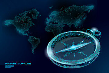3D low poly compass. Business global international strategy concept. Journey travel direction destination banner. World exploration creative idea vector illustration © LuckyStep