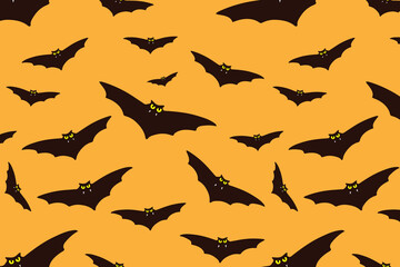 Fototapeta premium Angry bats attack on the sunset. Halloween bats seamless pattern. Hand drawn illustration for fabric, textile, wallpaper, wrapping paper, background