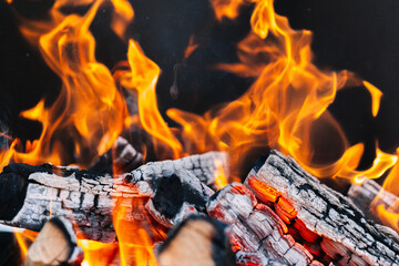 burning firewood in a barbecue or barbecue.