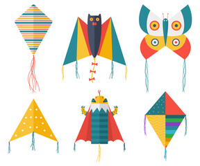 Kites vector cartoon set isolated on a white background.