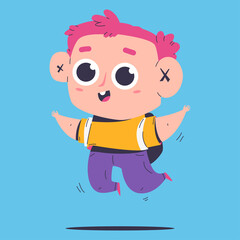 Happy boy jumping vector cartoon kid character illustration isolated on background.