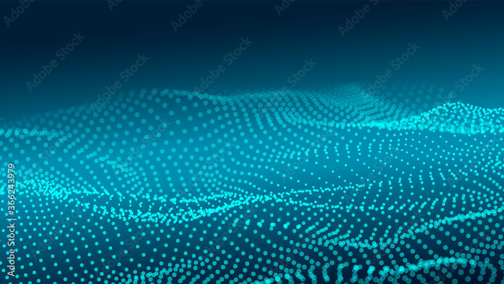 Aufkleber Abstract digital wave of particles. Futuristic point wave. Technology background vector. Vector illustration