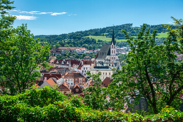 Panoramic View of the medieval City of Krumlov in Czech Republic