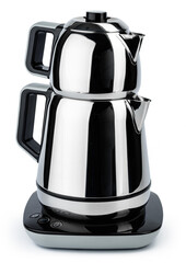 Metal double tea kettle isolated on white