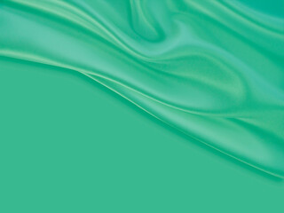 Obraz premium Beautiful elegant wavy emerald green satin silk luxury cloth fabric texture with monochrome green background design. Card or banner.