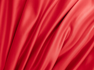 Fototapeta na wymiar Beautiful elegant wavy red satin silk luxury cloth fabric texture with red background design. Card or banner.