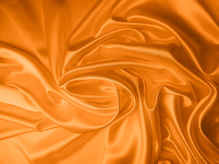 Fototapeta premium Beautiful elegant wavy orange satin silk luxury cloth fabric texture, abstract background design. 