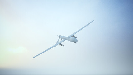 Fototapeta na wymiar Drone Unmanned Aerial Vehicle Aircraft Flying Low Sunrise Sunset 3d illustration 3d render