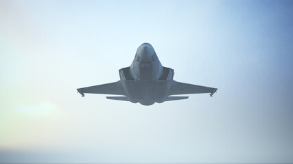 Strike Fighter Jet Aircraft Flying Low Sunrise Sunset 3d illustration 3d render