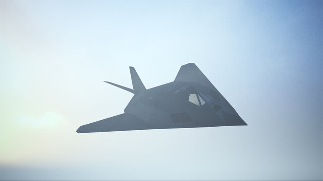 Stealth Fighter Jet Aircraft Flying Low Sunrise Sunset 3d illustration 3d render