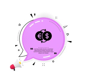 Money exchange icon. Quote speech bubble. Banking currency sign. Euro and Dollar Cash transfer symbol. Quotation marks. Classic money exchange icon. Vector