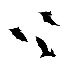vector illustration of bat in flight. Black flittermouse silhouette. Set of different shapes
