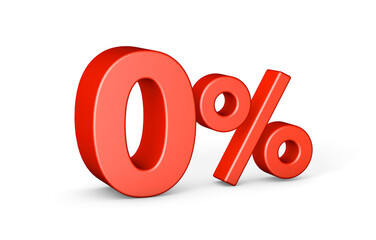 Zero percent, 0% red isolated on white