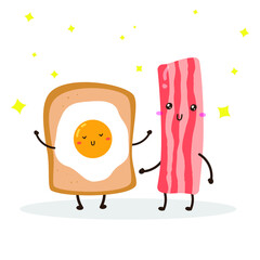 cute happy fried egg and bacon characters vector design
