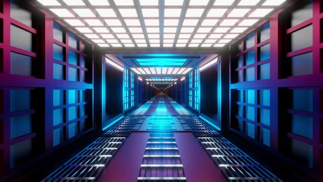 3d rendered Animation of a science fiction space ship or space station tunnel interior.