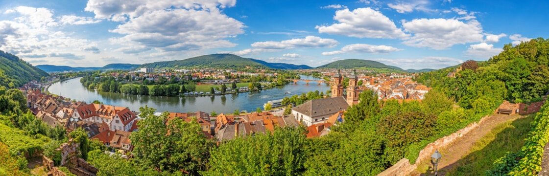 View over the medieval city of Miltenberg from Miltenberg castle during daytime in summer