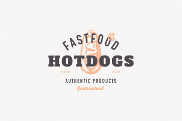 Hand drawn logo hot dog silhouette and modern vintage typography retro style vector illustration