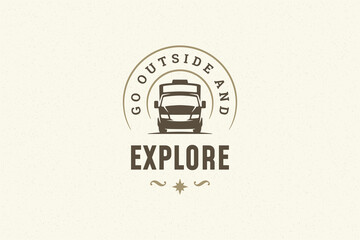 Quote typography with hand drawn camping caravan symbol for greeting card or poster and other.