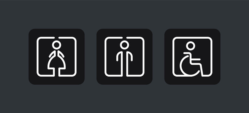 Men, women and disabled restroom toilet vector signs set.