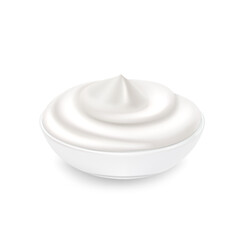 White cream in a bowl, yoghurt, mayonnaise or sour cream, vector dairy products, element for design and packaging.