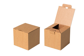 Set of brown and white cardboard boxes, isolated