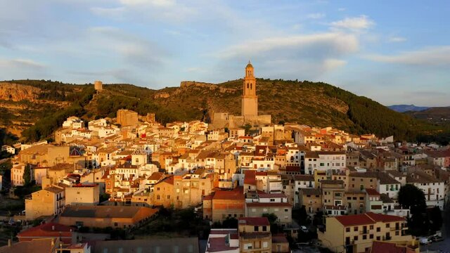 bell towers alto palancia aerial view castle ruins