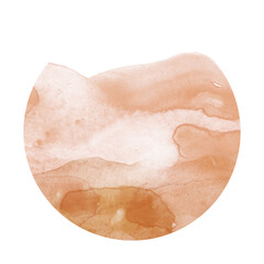 Watercolor yellow, brown hill, hillock, grass. Desert, sand. Summer, autumn landscape on white isolated background. The color splashing on the paper. Abstract blot, background. Brown stain, circle 